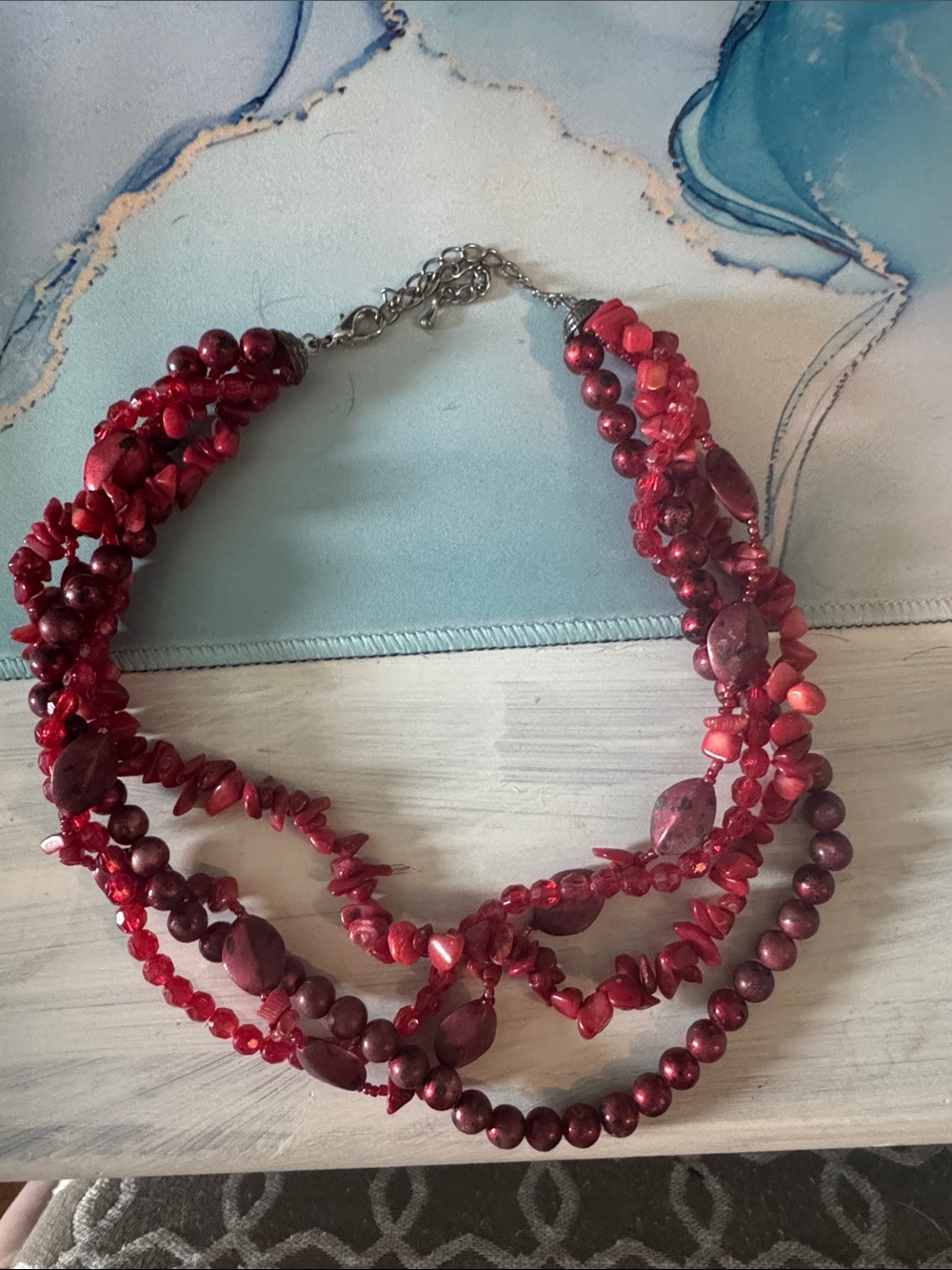 Multi-Strand Red Beaded Women's Necklace — Elegant Layered Design